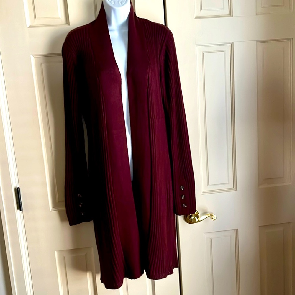 RD Style Candise Button Cuff Duster Cardigan, Bugandy, Size XL
